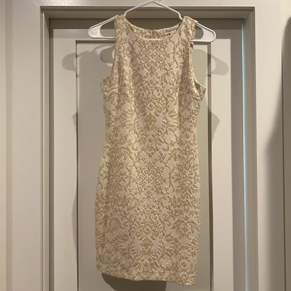 Honey and Rosie beige dress with floral detail. Small. Mini/fitted